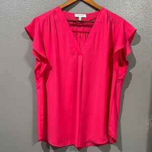 Chaus XL Hot Pink/Fuchsia V-Neck Flutter Sleeve Top